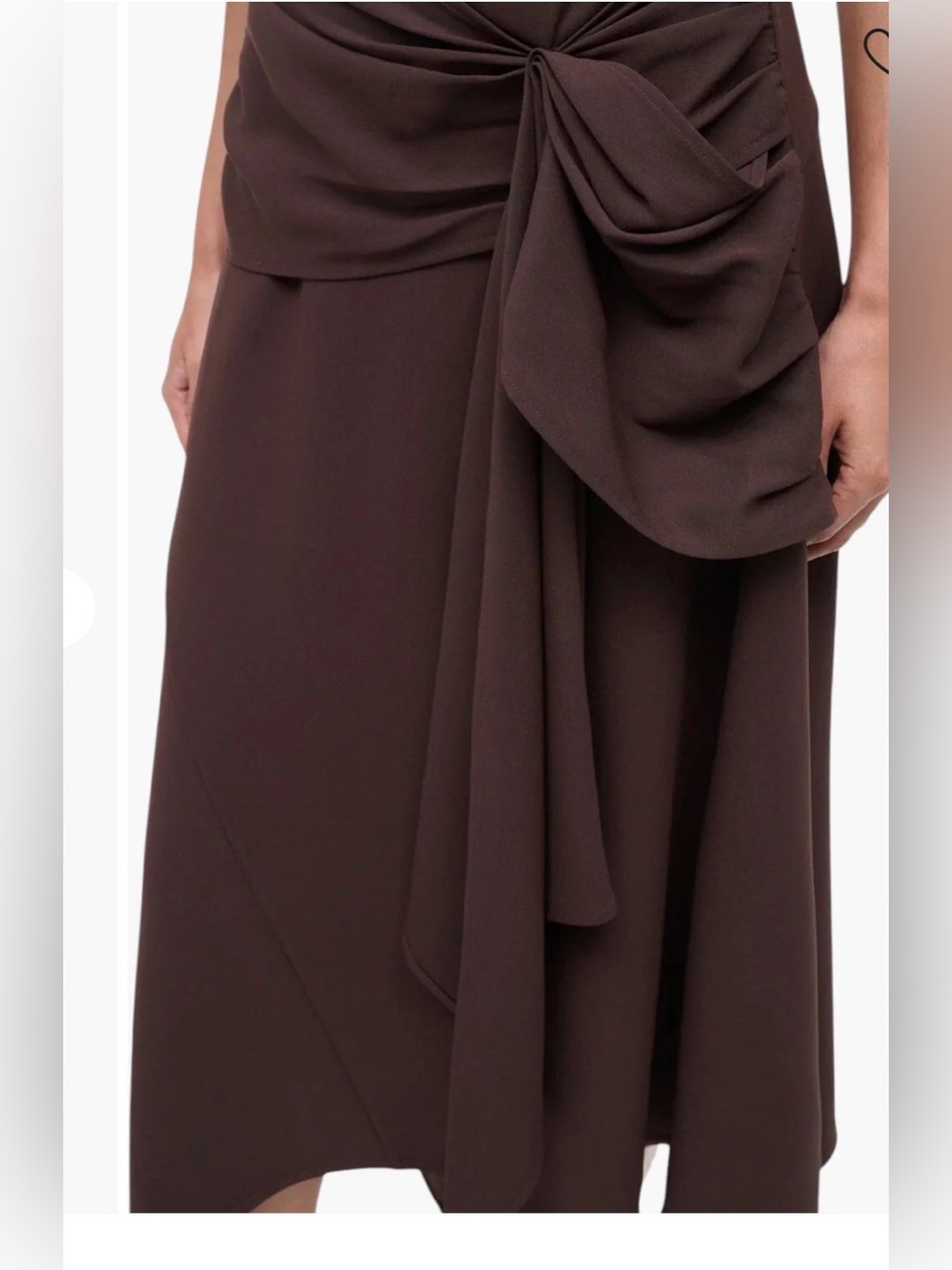 STAUD Devina Asymmetrical Draped Midi Dress in the color earth - Picture 3 of 9